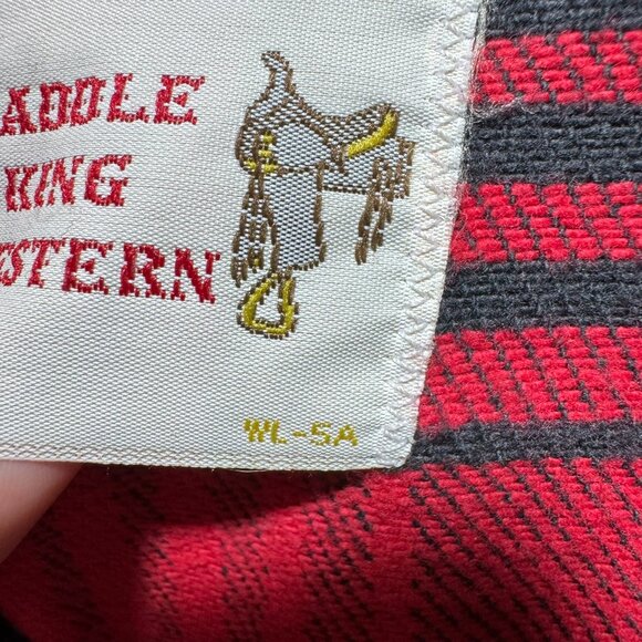 Saddle King Western Pearl Snap Flannel Shirt Men's M Red Plaid Thick Long Sleeve - Picture 3 of 9